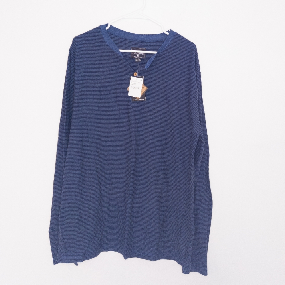 Premium Xpression Men's Long Sleeve Henley Blue Stripe 2XL Shirt